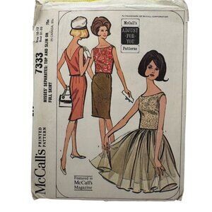 Vintage McCalls 7333 Misses Top Skirt Separates Sewing Pattern Retro 1960's